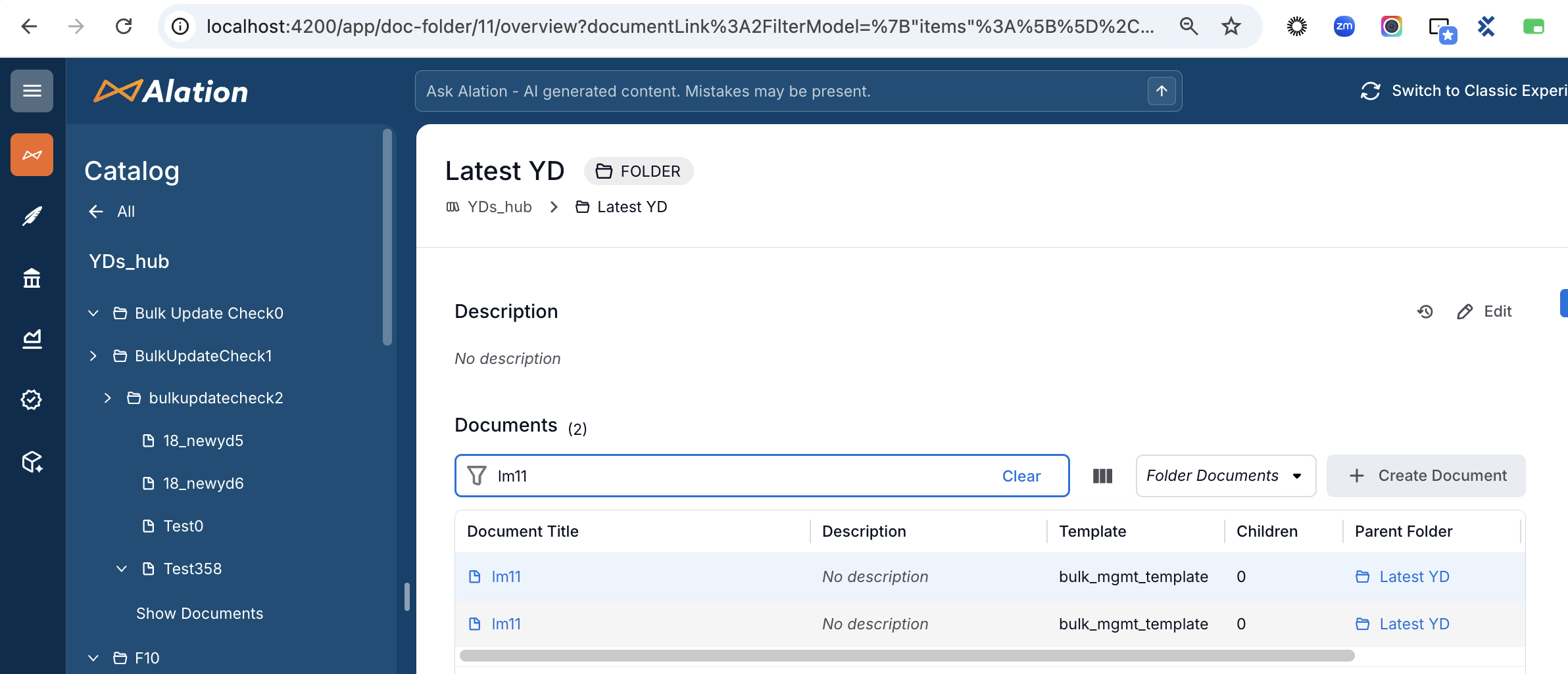 Folder catalog page showing two documents with the same title lm11 in the Latest YD folder