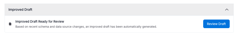 The Improved Draft section showing the message that an improved draft is ready for review and a **Review Draft** button.