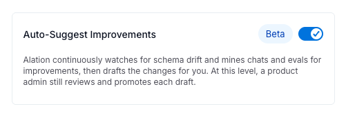 The Auto-Suggest Improvements card showing a Beta label and an on/off toggle.