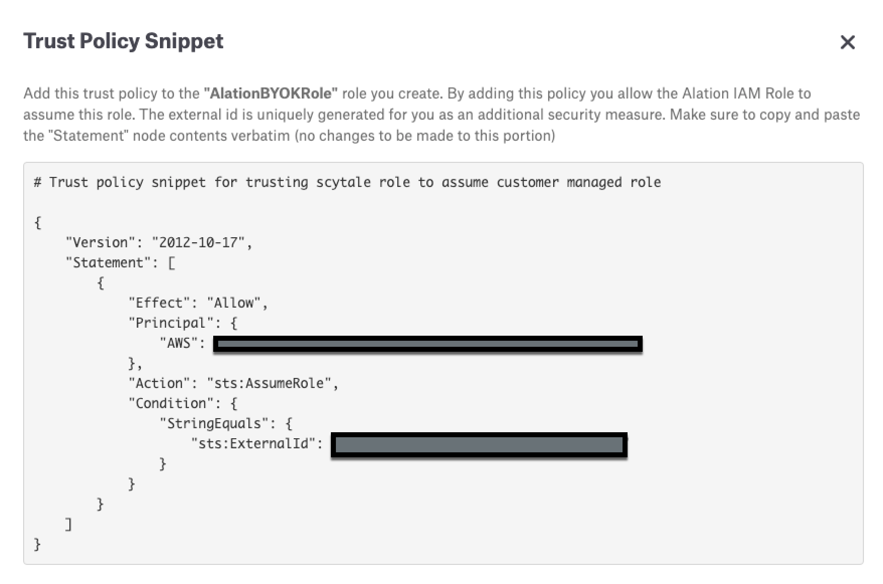 Trust policy in the Alation Catalog user interface